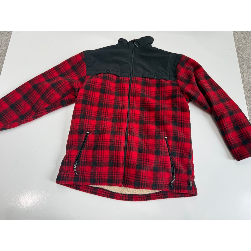Northwest Territory Mens Red Black Plaid Sherpa Lined Fleece Jacket Size M